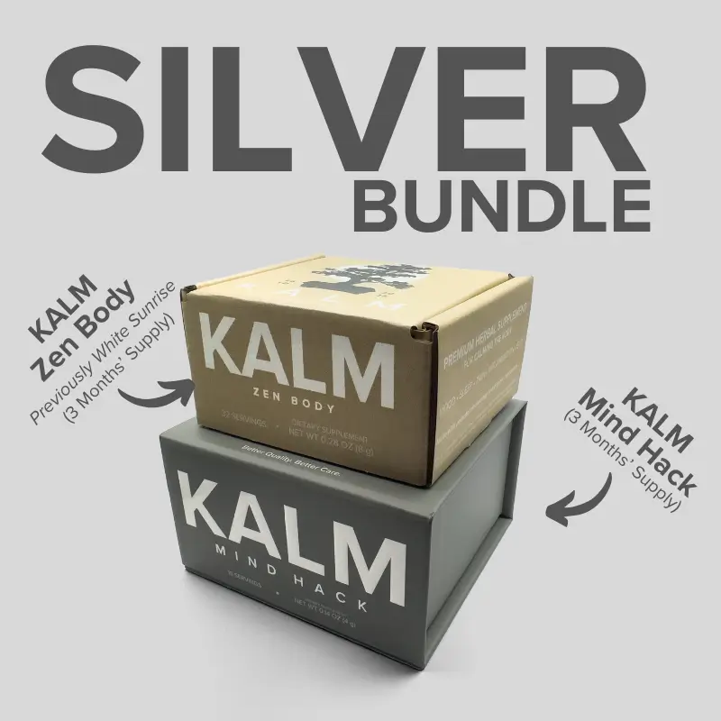 KALM Silver Bundle. Mind Hack. White Sunrise. Body Zen. Better than MAGU. Top Supplement for Anxiety.